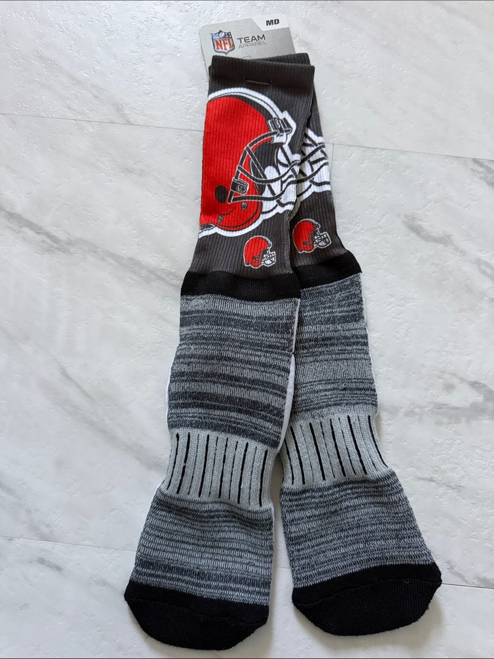 NFL Cleveland Browns Gray, Black & Orange Crew Socks with Helmet Graphic